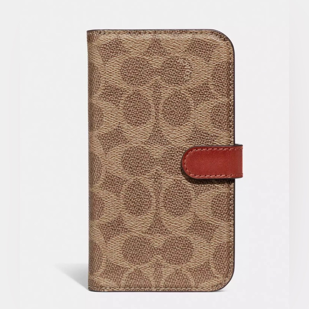 COACH iPHONE 13 Folio Case Canvas Signature phone cover khaki brown